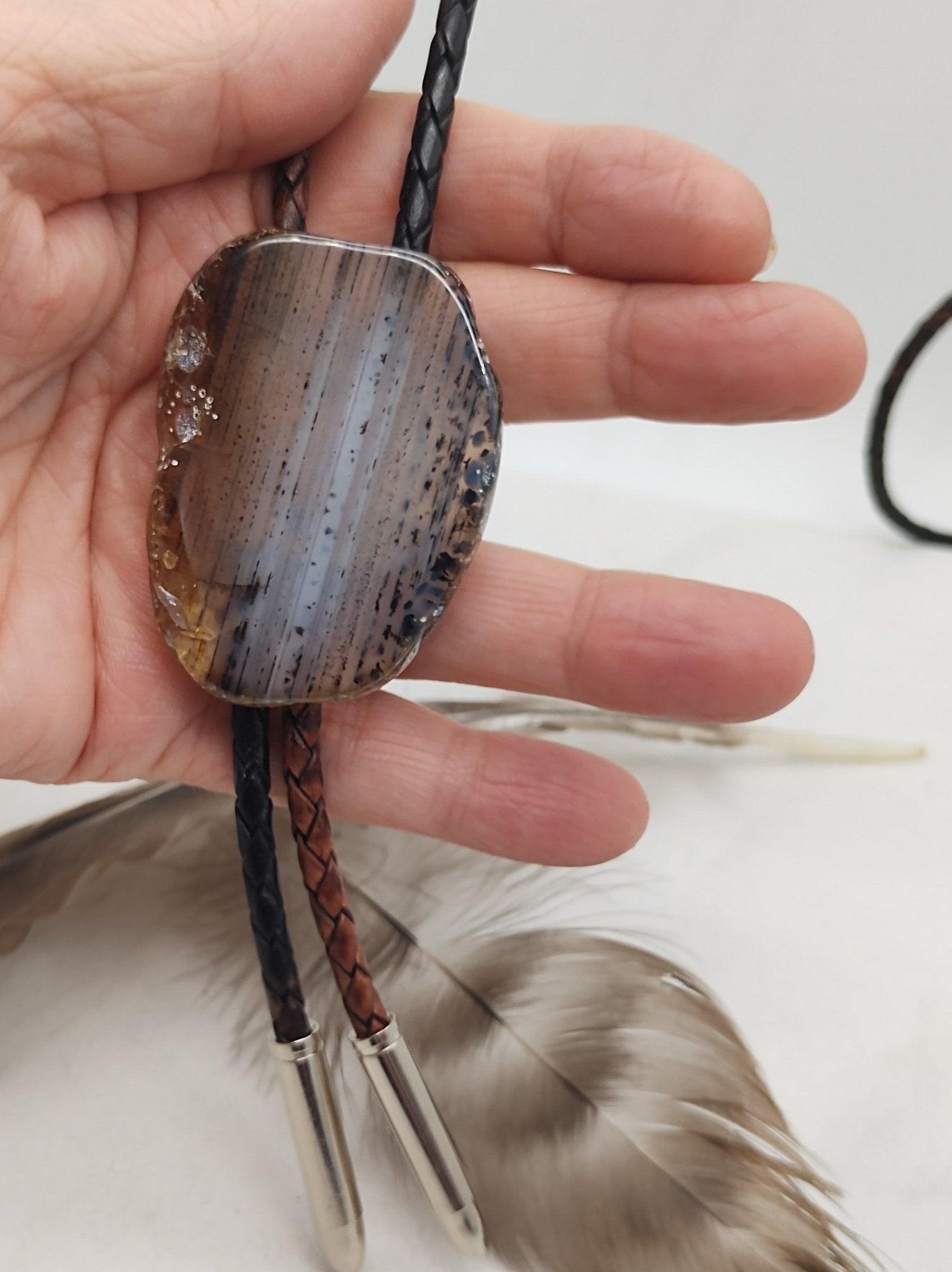 Rustic Agate Cowboy Bolo Tie with Montana Agate - Folks On The Edge