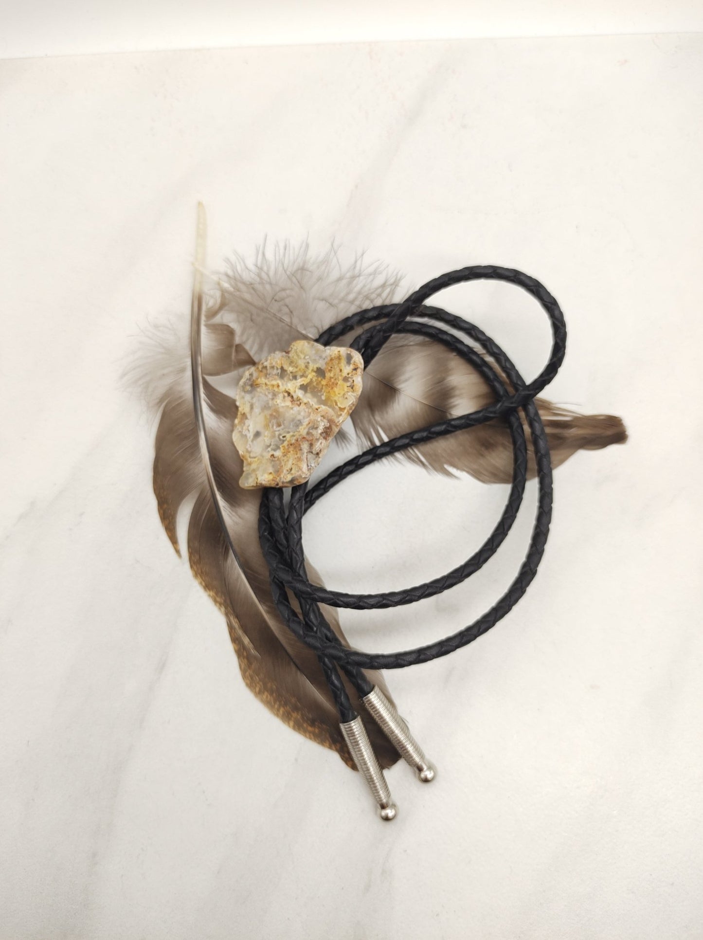 Rustic Plume Agate Bolo Tie showcasing Graveyard Point Plume Agate by Folks On The Edge - Folks On The Edge