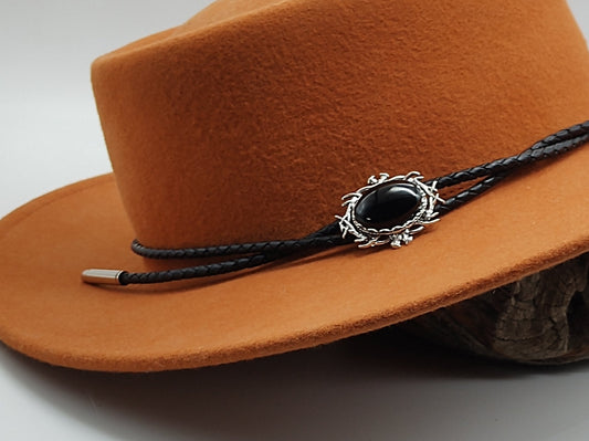 Stag Horn Cowboy Hat Band with Black Onyx on Leather - Folks On The Edge