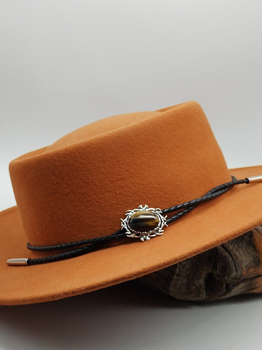 Stag Horn Cowboy Hat Band with Tiger's Eye Jasper on Leather - Folks On The Edge