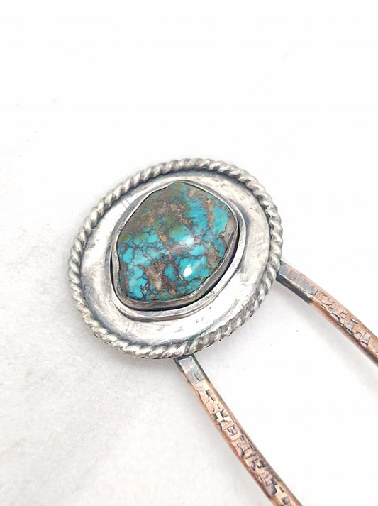 Turquoise Nugget Sterling Silver Hair Fork with American Turquoise by Folks On The Edge - Folks On The Edge