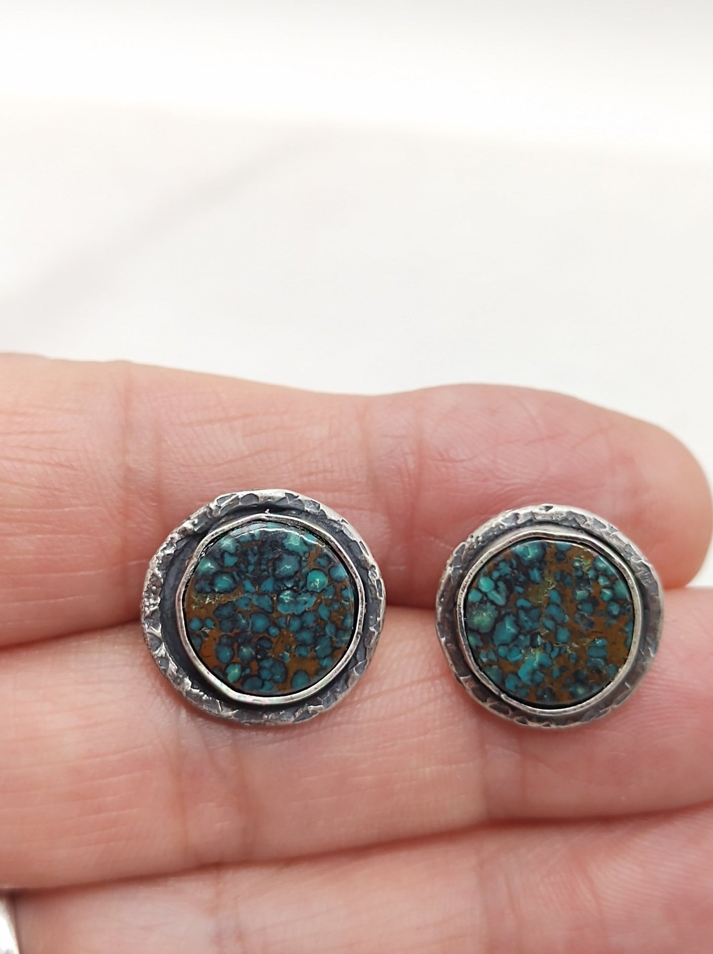 Turquoise Silver Stud Earrings with American Spiderweb Turquoise Earrings by Folks On The Edge - Folks On The Edge